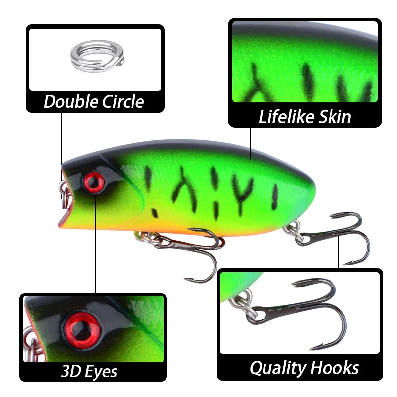 5 uds Señuelos de Pesca Topwater Popper cebo duro Wobblers artificiales aparejos de pesca de plástico - imagen 3