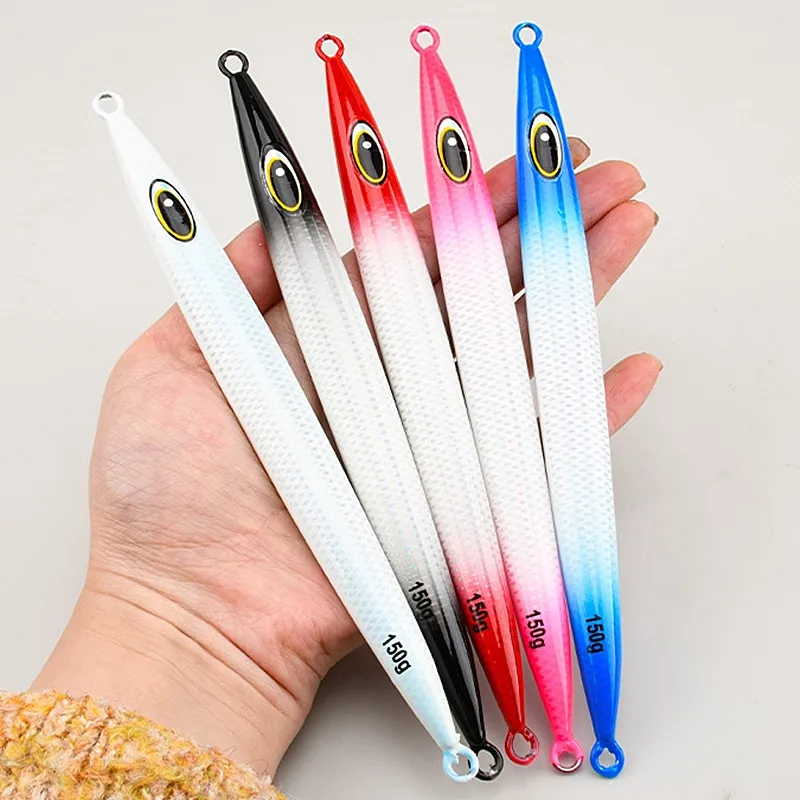 J150 120g 150g 200g 250g 300g pesca en barco de mar plantillas de Metal cebo caída rápida hundimiento duro Jigging señuelo brillo Metal Jigbait - imagen 5