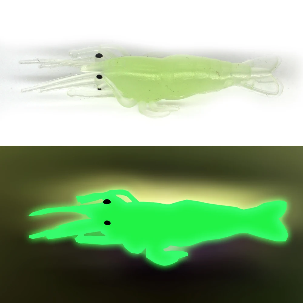 MNFT 10 Piezas de Señuelos de Pesca de Camarón Luminosos de Silicona, Cebo Artificial de Camarón Suave con Anzuelos, Señuelo de Pesca para Carpas - imagen 2