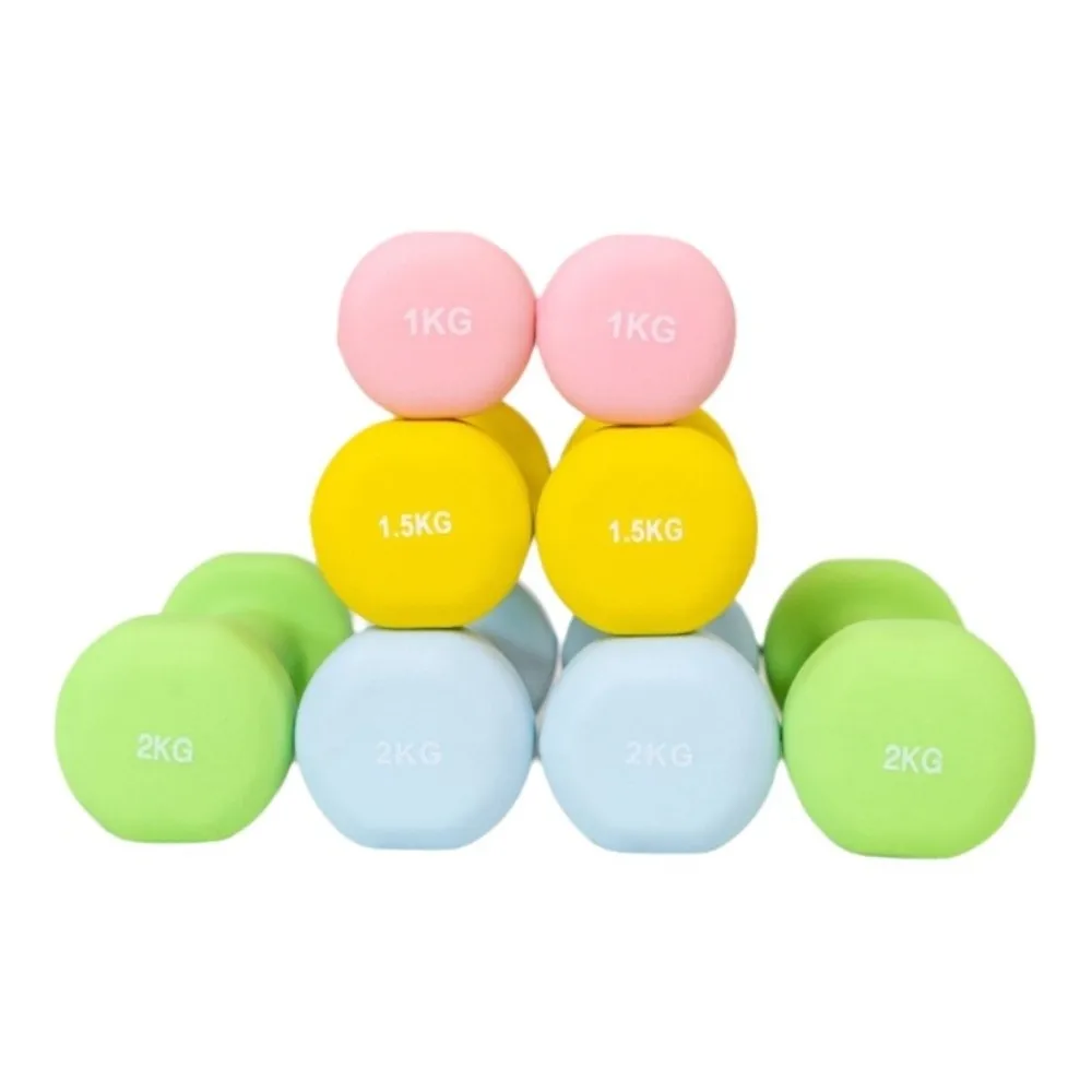 Mancuernas de gimnasio de cabeza plana para hombre y mujer, mancuernas antideslizantes de neopreno para Yoga, herramienta de entrenamiento de pesas de 1/2/3/4/5kg, 2 uds. - imagen 4