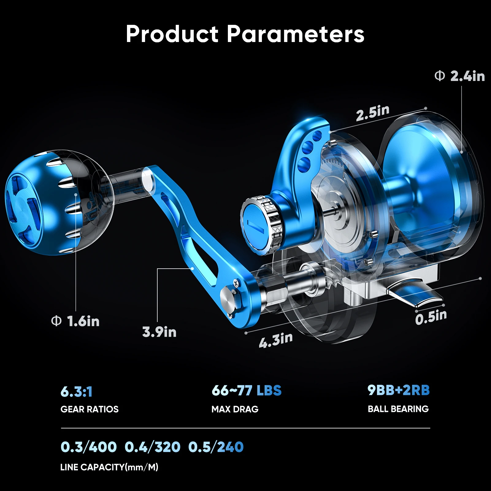 Topline Tackle-carrete de Jigging de paso lento para agua salada, arrastre máximo de 35kg, 6,3: 1 1000-5000, ruedas de tambor fundido en alta mar para barcos de aguas profundas de Metal - imagen 3