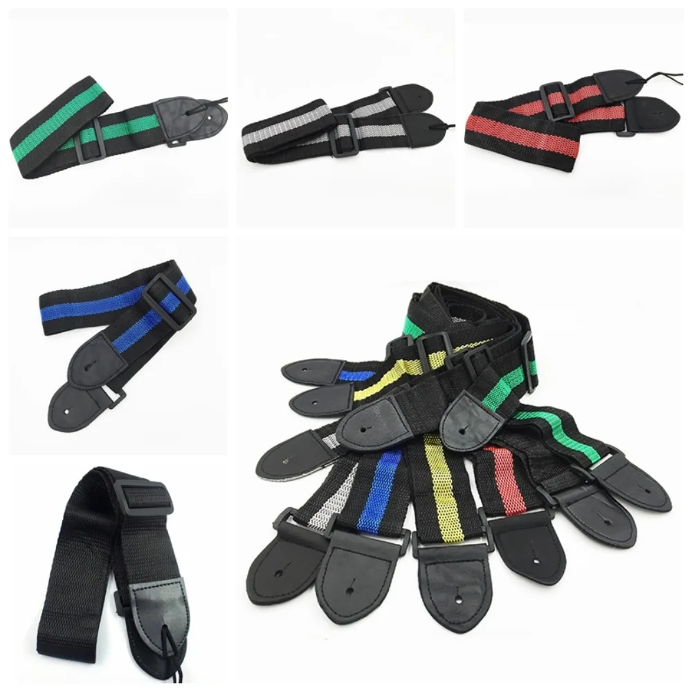 Correa de guitarra eléctrica folk a rayas, cinturón de ukelele de bajo ajustable de cuero, correas de guitarra con personalidad colorida de nailon, guitarra eléctrica - imagen 5