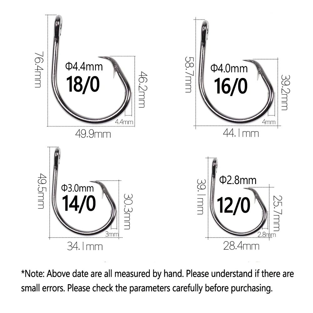 Wifreo-anzuelo de acero inoxidable para pesca en agua salada, gancho circular de gran tamaño con púas compensadas, para atún, tiburón, barco, pesca Al curricán, 2/3/5 piezas - imagen 3