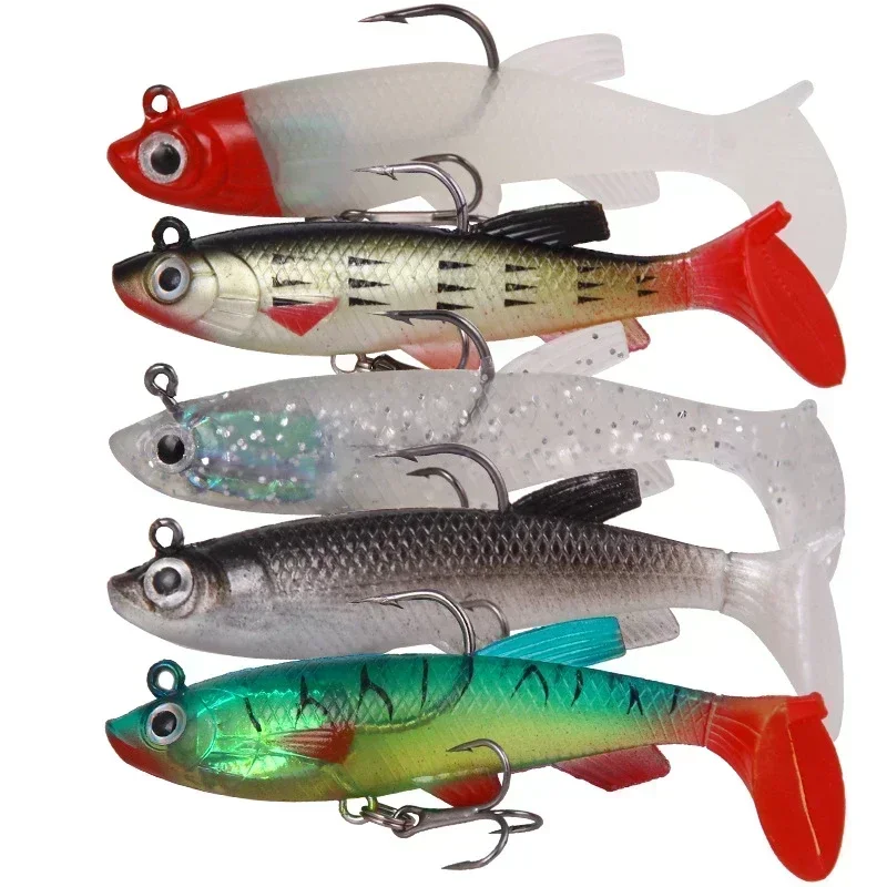 Señuelos blandos para pesca en el mar, 8,5 cm/13,5g, Swimbait, cabeza de Jigging, señuelo suave con cola en T, aparejos de pesca de lubina, cebo de silicona Wobblers - imagen 5