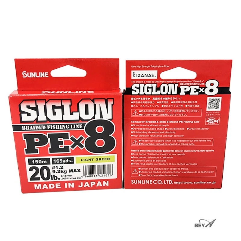 Original SUNLINE nuevo SIGLON 8 hilo de pescar trenzado verde claro 8 hebras PE línea 150M hecho en Japón 10LB-50LB - imagen 2