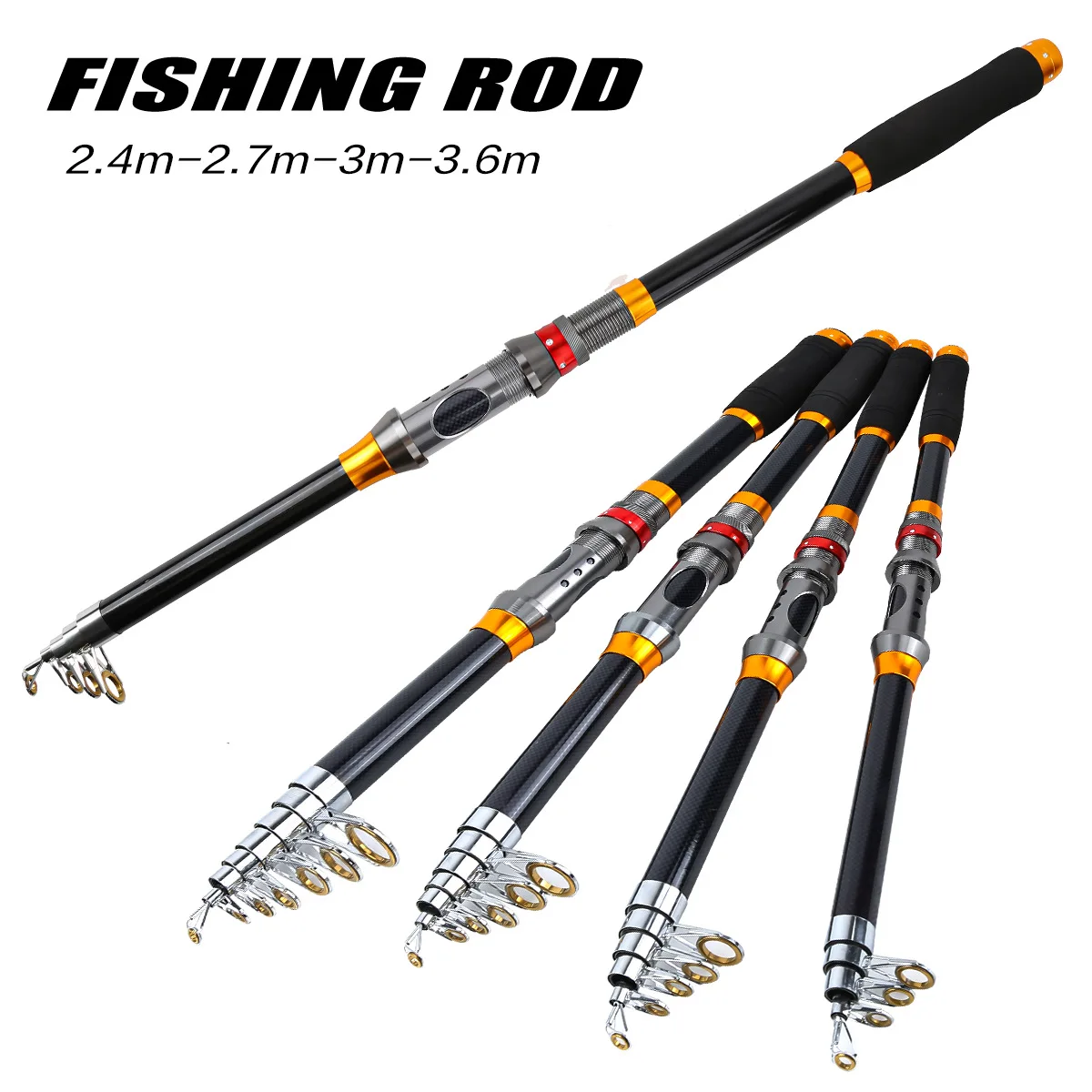 2,4 m-3,6 m nueva caña de pescar giratoria telescópica señuelo caña de mar caña de fundición equipo de viaje al aire libre