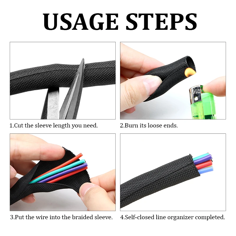 Protector de Cables Trenzado PET Autocerrable 3-60 mm - Negro y Blanco - imagen 5