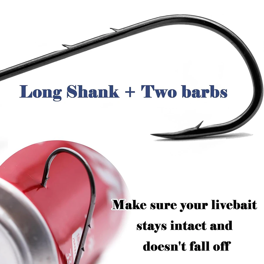 100 unids/caja Baitholder anzuelos de pesca tamaño 1/0 2/0 3/0 4/0 5/0 6/0 7/0 8/0 anzuelo de pesca de vástago largo anzuelos de soporte de cebo con púas - imagen 5