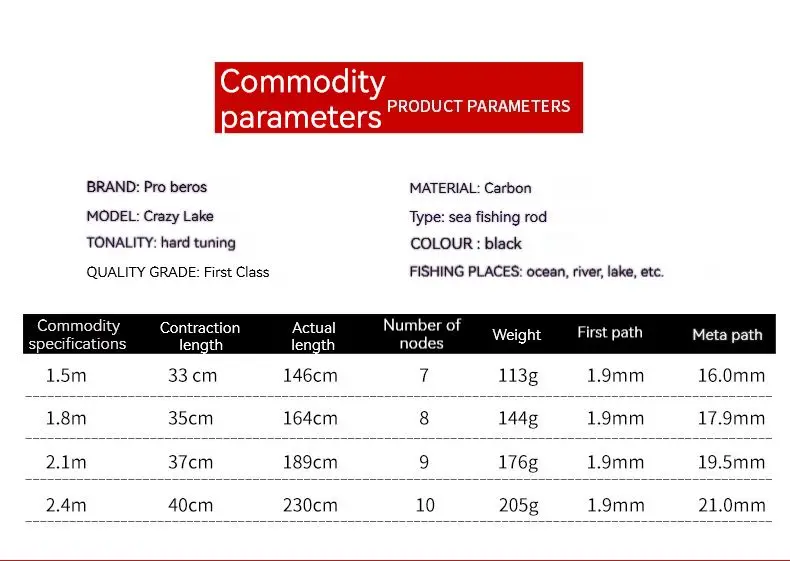 PRO BEROS-caña de pescar giratoria de fibra de carbono, alimentador de carpa, telescópico, potencia de 1,5 M, 1,8 M, 2,41 M, 2,4 M - imagen 3