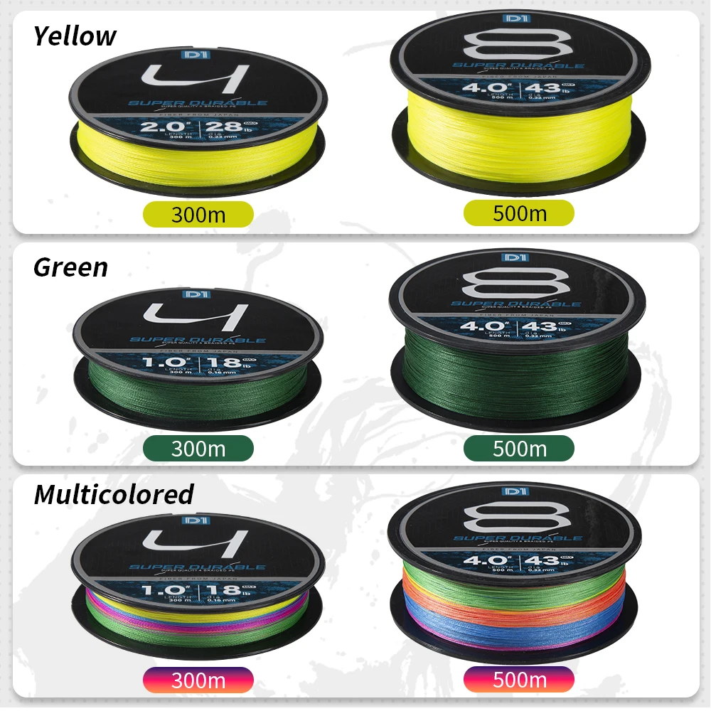 D1-sedal de pesca de 8 hebras y 4 hebras, multifilamento trenzado de PE, resistente al desgaste, potente, 18-50lb, 300m, 500m - imagen 5