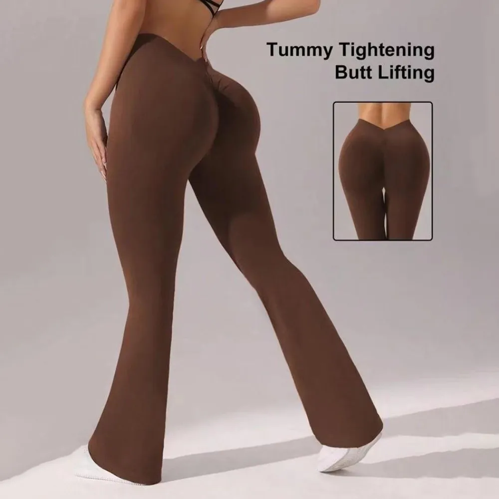 Pantalones deportivos de Yoga con cintura en V, mallas deportivas elásticas para levantamiento de cadera, mallas transpirables de cintura alta para Yoga, mallas sin costuras para entrenamiento