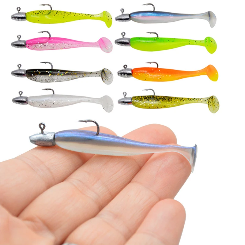 Lote de cebos de Pesca blandos de cola en T combinados con anzuelos de cabeza, Wobblers artificiales, Swimbait, aparejos de Pesca para lubina y Lucio, 5 unidades - imagen 2