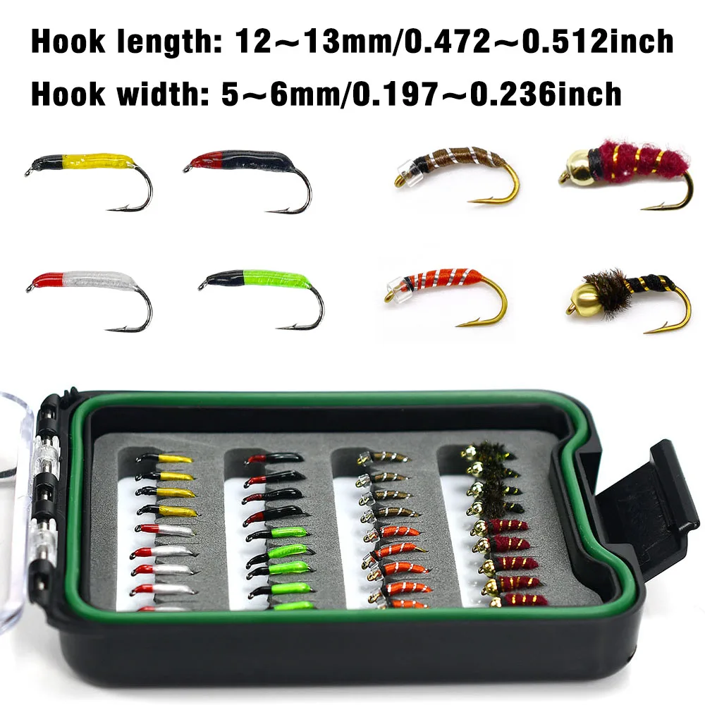MNFT 36 unids/caja colección de moscas de pesca de trucha serpentinas de ninfa húmeda seca Perdigon Euro surtido de moscas con caja señuelos de pesca con mosca - imagen 3