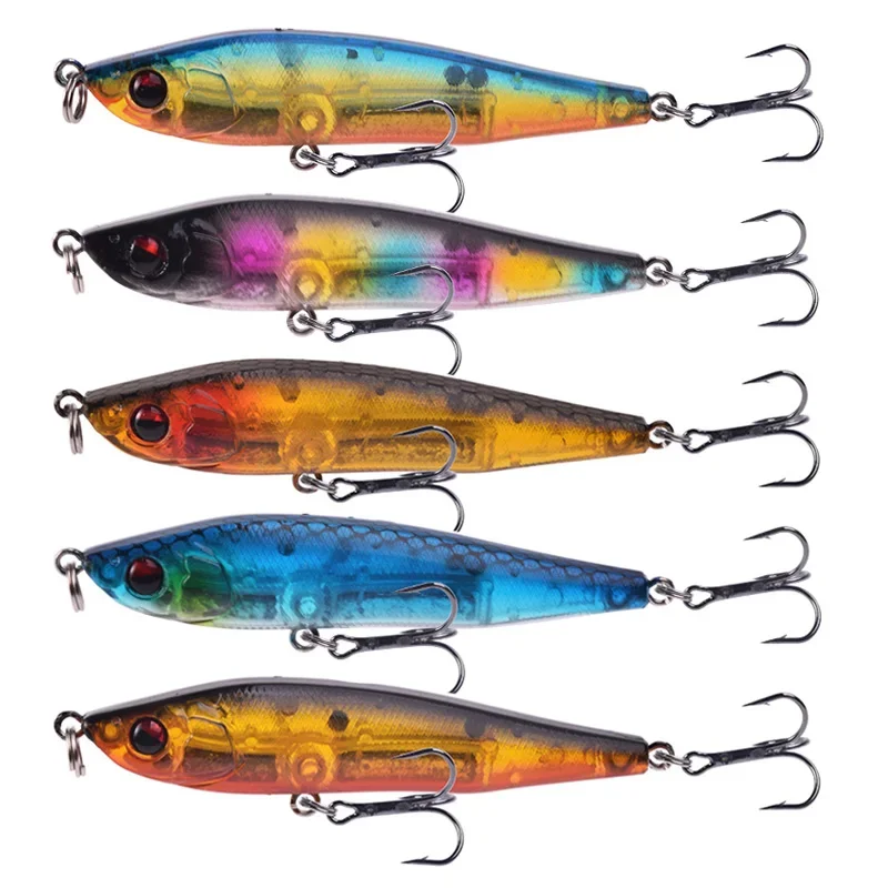 1 pieza de hundimiento señuelo de pesca lápiz 7cm 10g, vibrando en forma de pececillo wobblers, cebo duro con 8 # gancho para la lubina y el lucio - imagen 5