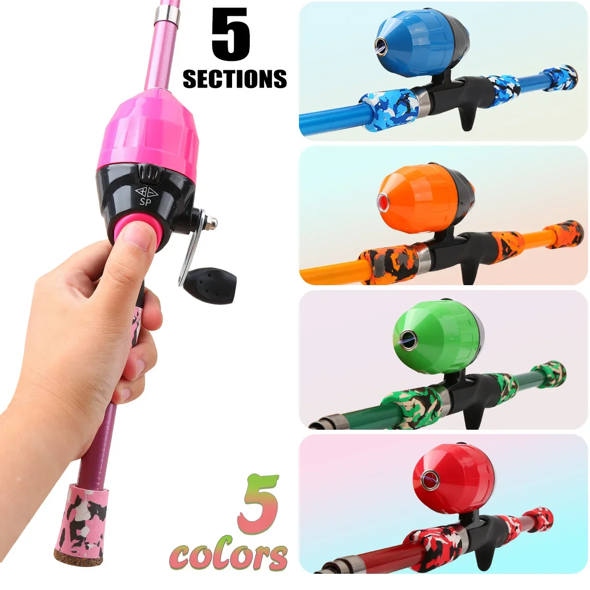 Combo de caña de pescar y carrete para niños de 1,5 M, Kit completo de caña de pescar telescópica con carrete Spincast para niños y niñas - imagen 5