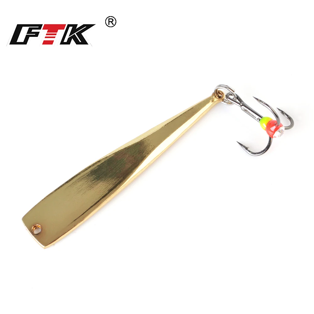FTK-señuelo de pesca en hielo de invierno, 12g, 1 unidad, plantilla de Metal dorado y plateado, Señuelos de Pesca duros, cebos de lubina, anzuelos triples, Wobbler - imagen 4