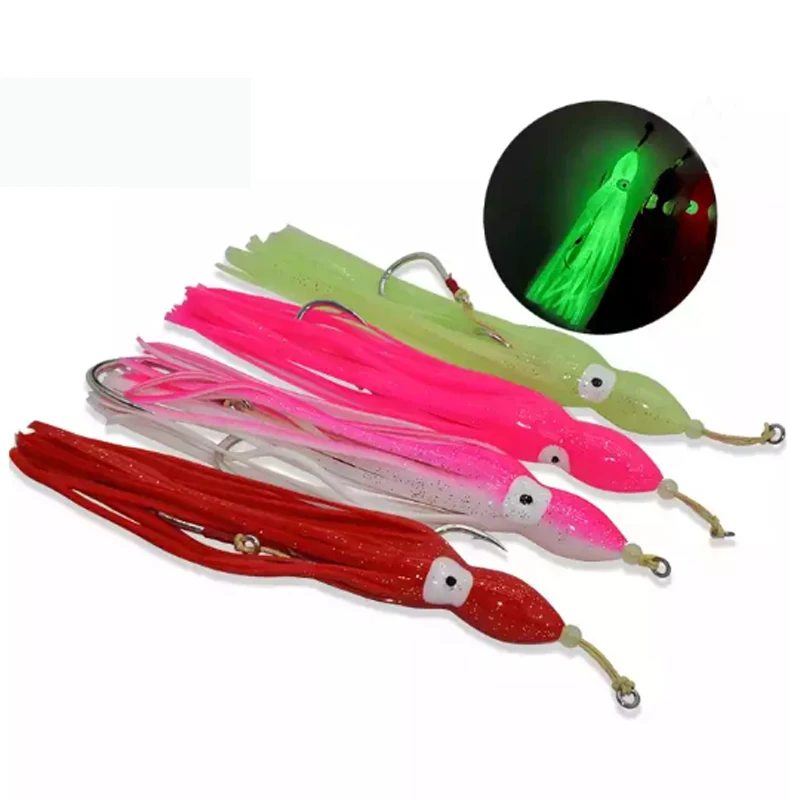 TAKEDO 20CM 40G 50G faldas de calamar de goma cebo suave señuelo de pulpo señuelo de pesca de curricán con anzuelo de asistencia para cebos de bagre atún - imagen 3