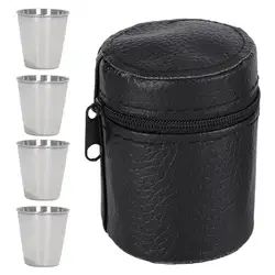 Taza de viaje con caja de cuero para vino y camping portátil
