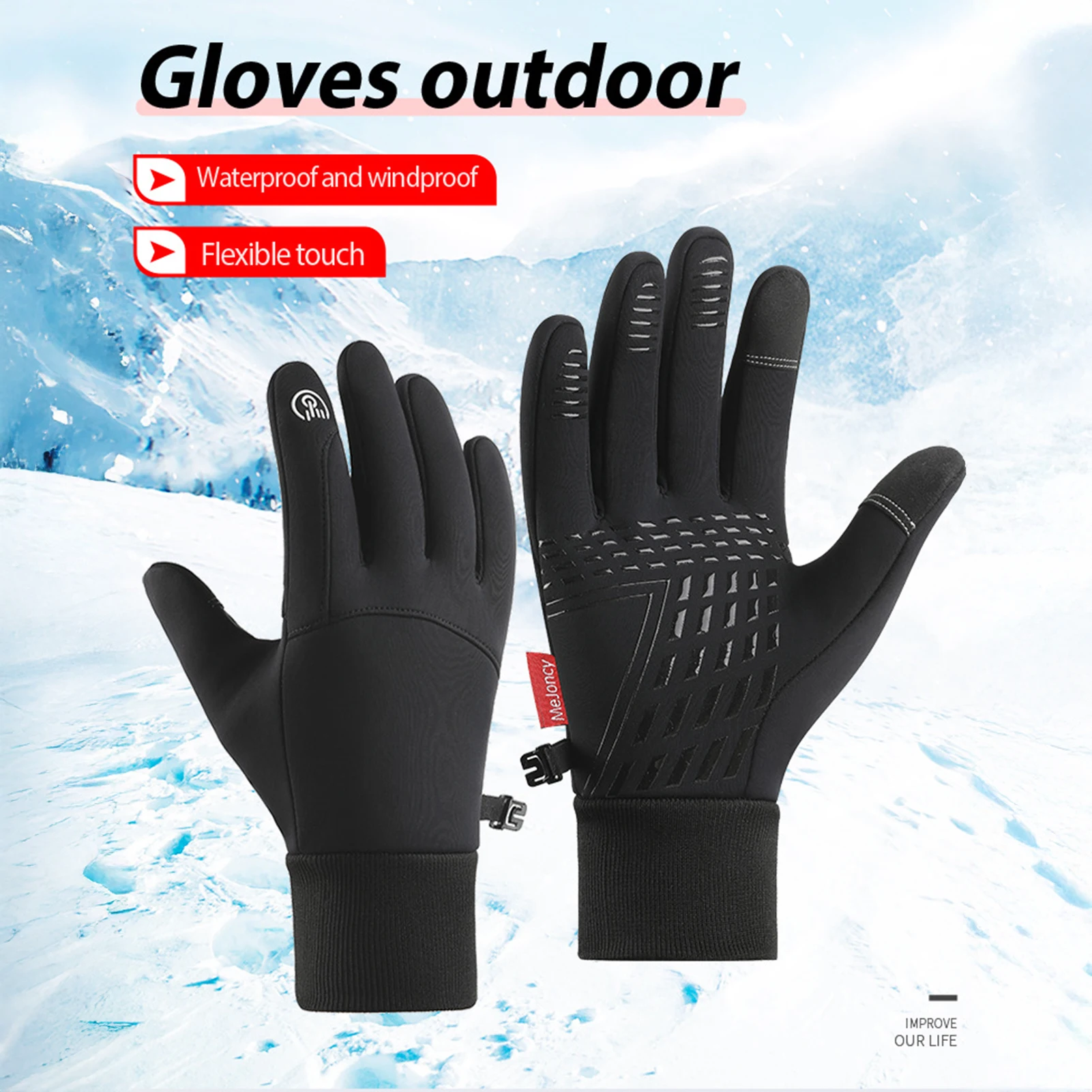 Guantes de esquí al aire libre para hombres y mujeres, manoplas de invierno con dedos completos para pantalla táctil, ciclismo, pesca, esquí, Camping, guantes cálidos, 1 par - imagen 3