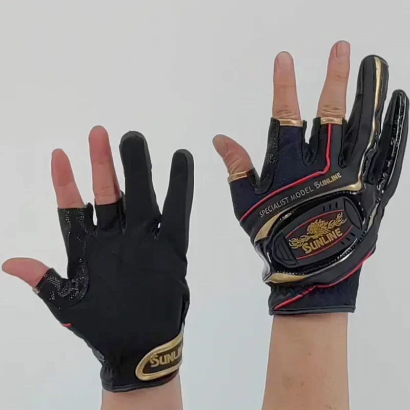 2023 nuevos guantes de pesca Sunline hombres de cuero antideslizante 3/5 guantes de pesca con corte de medio dedo guantes deportivos de pesca resistentes al desgaste - imagen 5