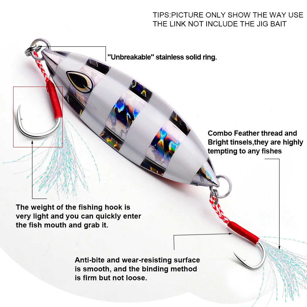 Anzuelo de Pesca Jigging fundido con púas, individual, pluma de hilo, acero de alto carbono, 10 unidades por lote - imagen 2