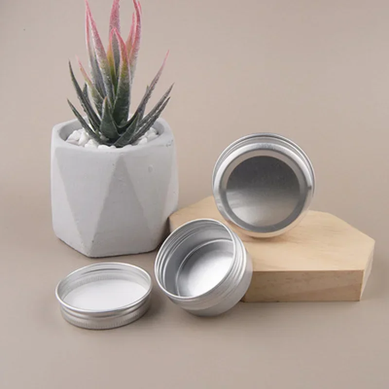 Latas vacías de aluminio plateadas, caja redonda de 5ml, 10ml, 15ml, 30ml, 50ml, 100ml, tapa superior con tornillo, almacenamiento de aceite de bálsamo labial y barba, lata vacía - imagen 2