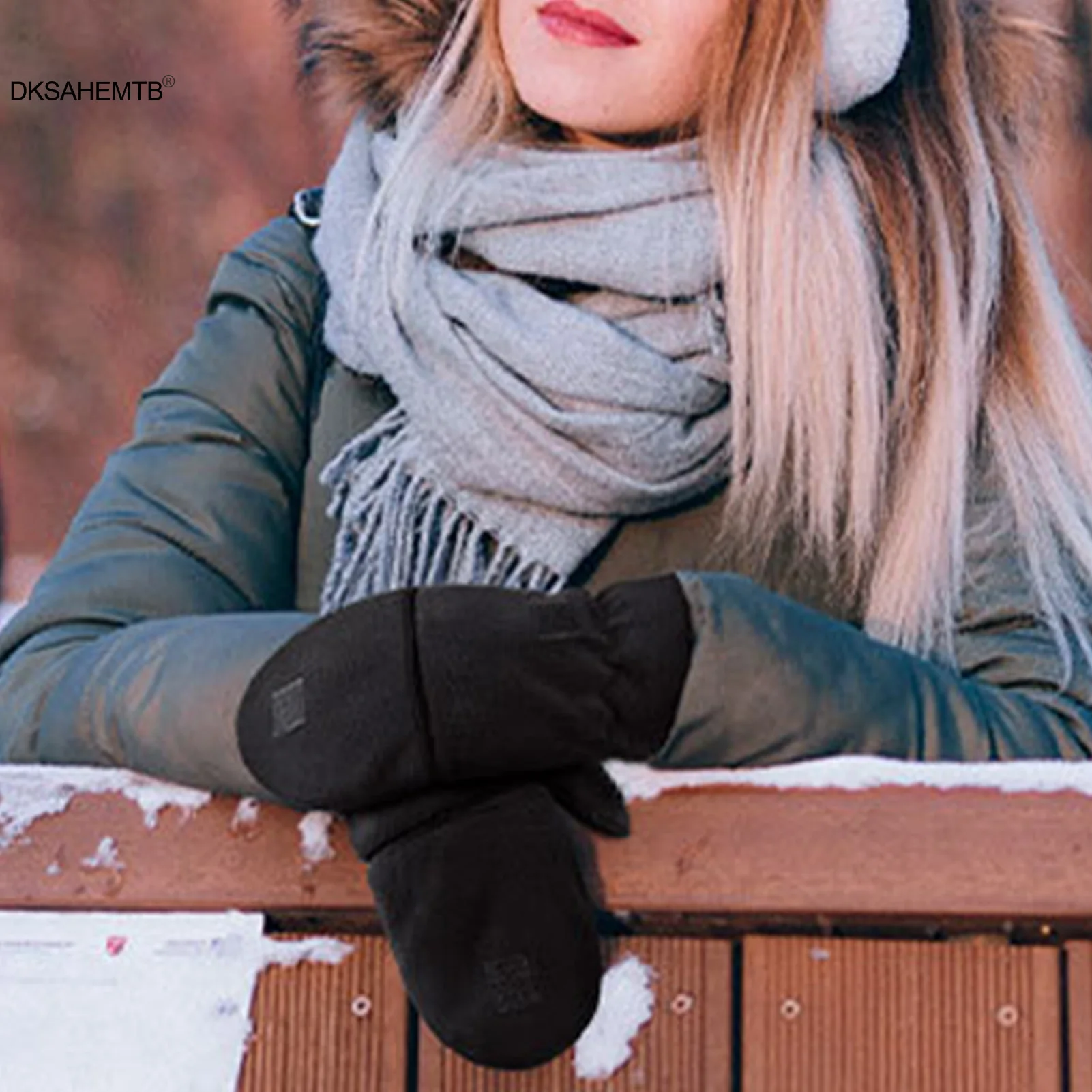 Guantes cálidos de lana para ciclismo, manoplas de felpa gruesas y cálidas para invierno, para ciclismo, esquí, Camping, guantes con pantalla táctil de medio dedo - imagen 5