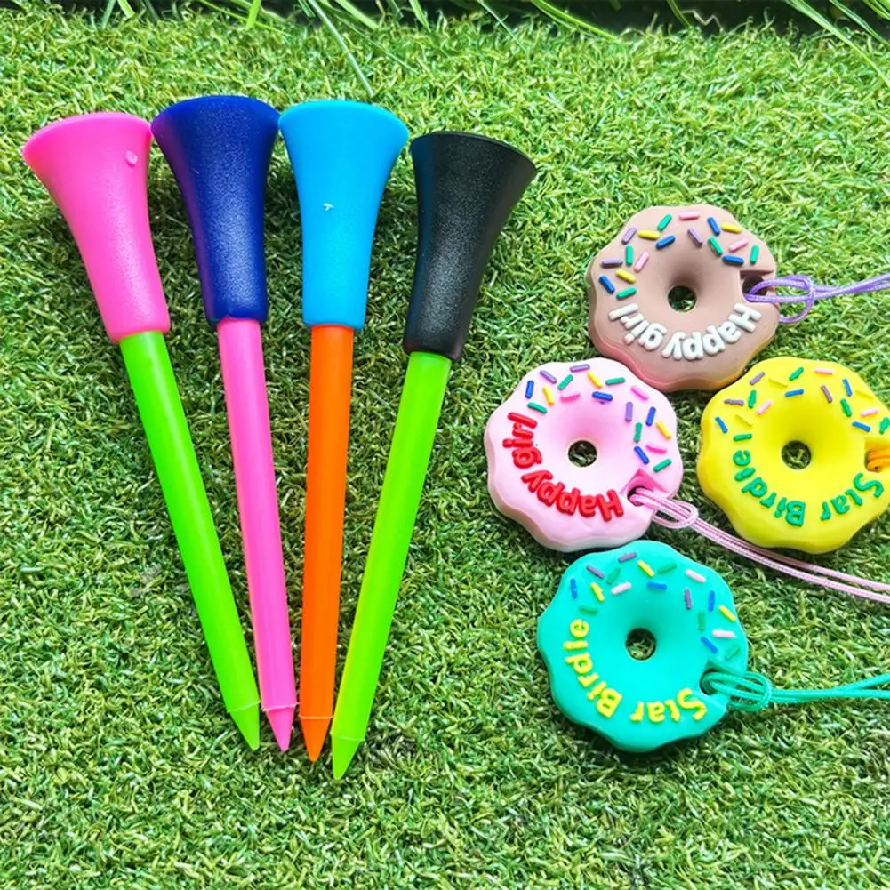 Soporte para tee de golf, colgador de tee de golf antipérdida de plástico, Donut de dibujos animados, anillo para tee de golf con correa, accesorios de golf para hombres y mujeres, golfista - imagen 4