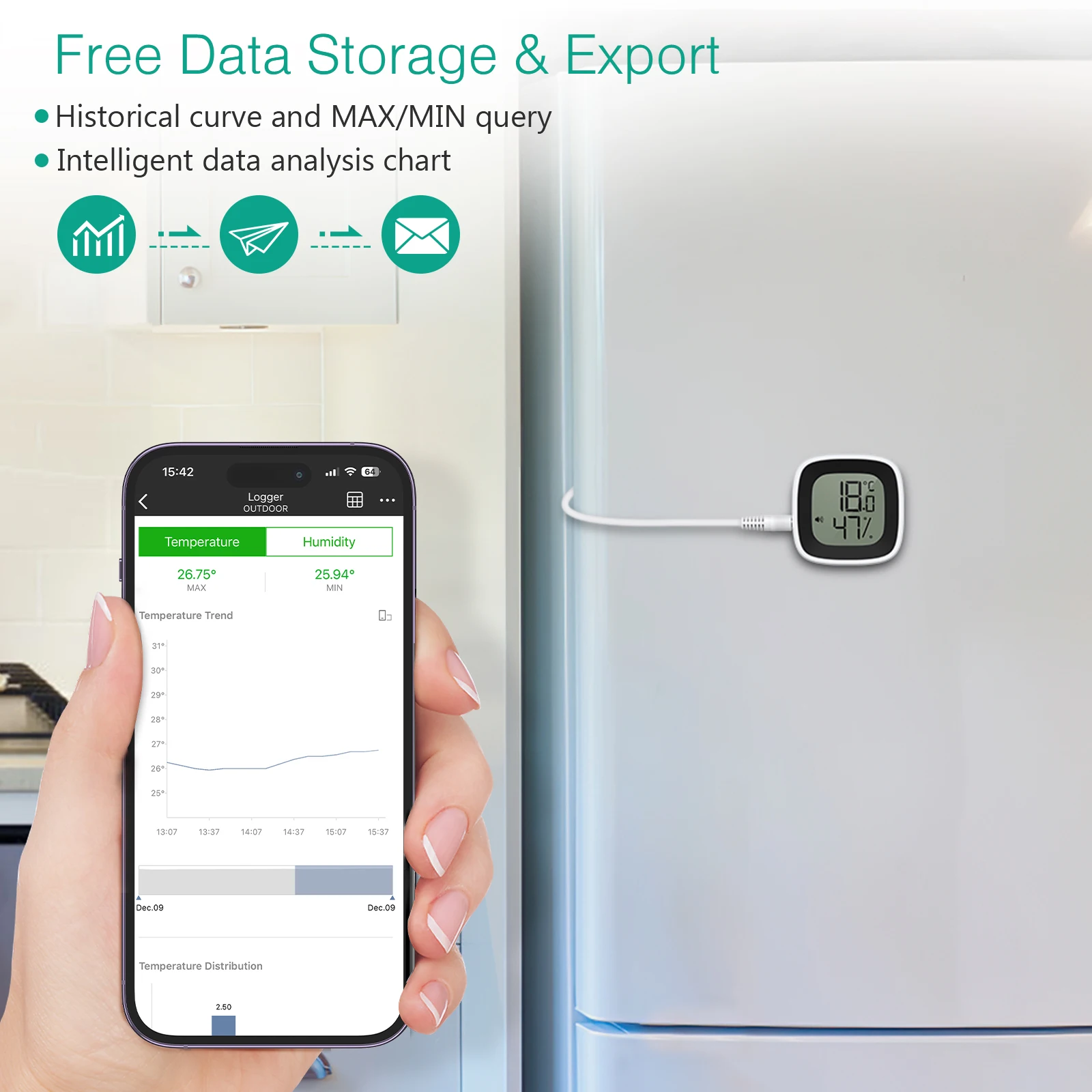Termómetro Bluetooth ORIA para congelador – Sensor con higrómetro - imagen 3