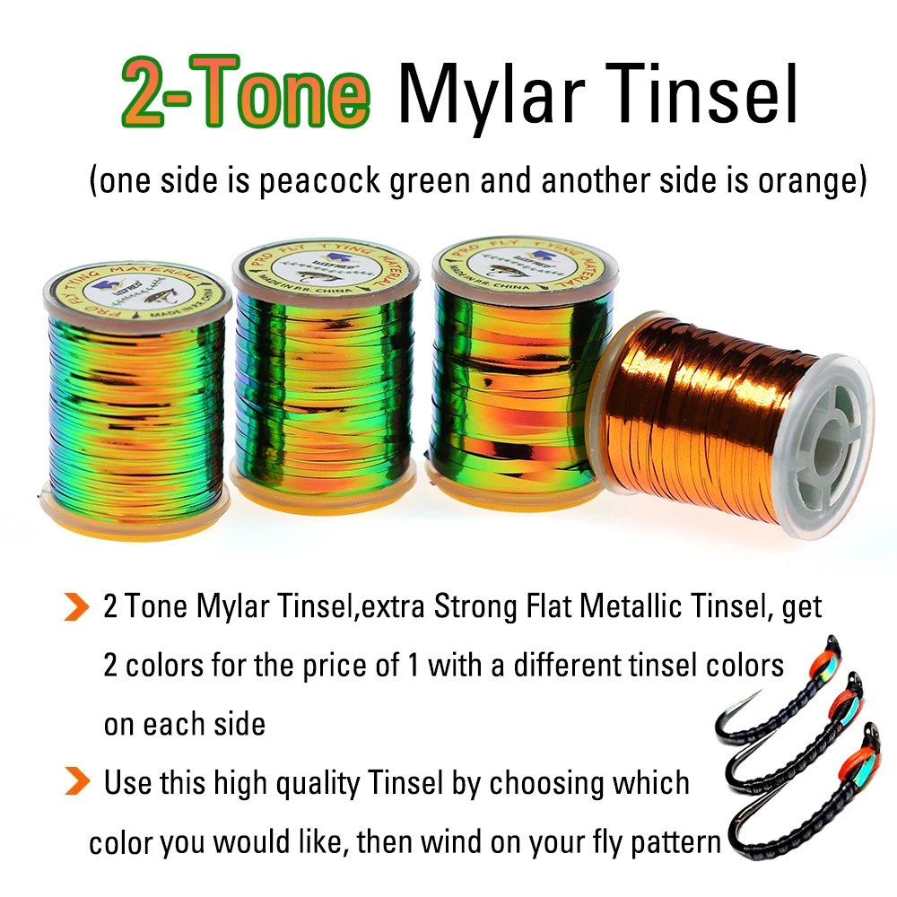 ICERIO 0,5mm - 2mm dos tonos oropel plano verde pavo real/naranja metálico Mylar atado de moscas Material para ninfas mediciones moscas húmedas cuerpo - imagen 2