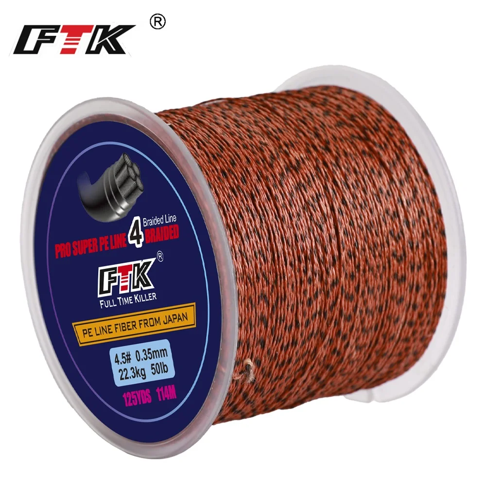 FTK-sedal de pesca de alambre trenzado de PE, 114M, 4 hebras, 0,16mm-0,35mm, 15LB-45LB, línea de fibra multifilamento súper fuerte japonesa