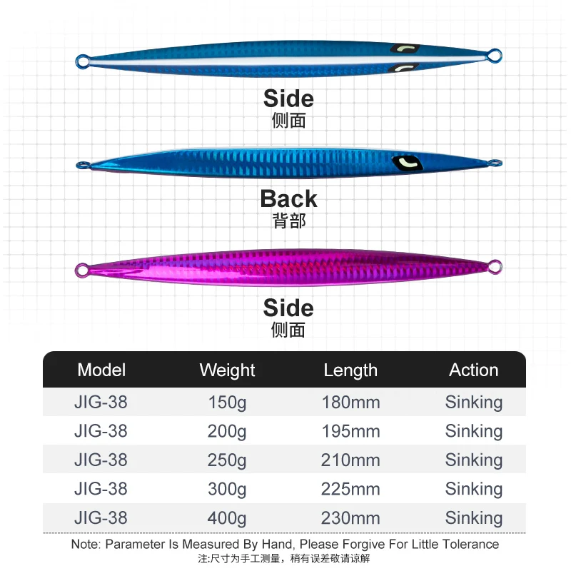 J38 150g 200g 250g 300g 400g mar-bream Vertical de hundimiento rápido Trolling lubina señuelo de pesca de Metal Zeeck cebo duro brillante - imagen 2