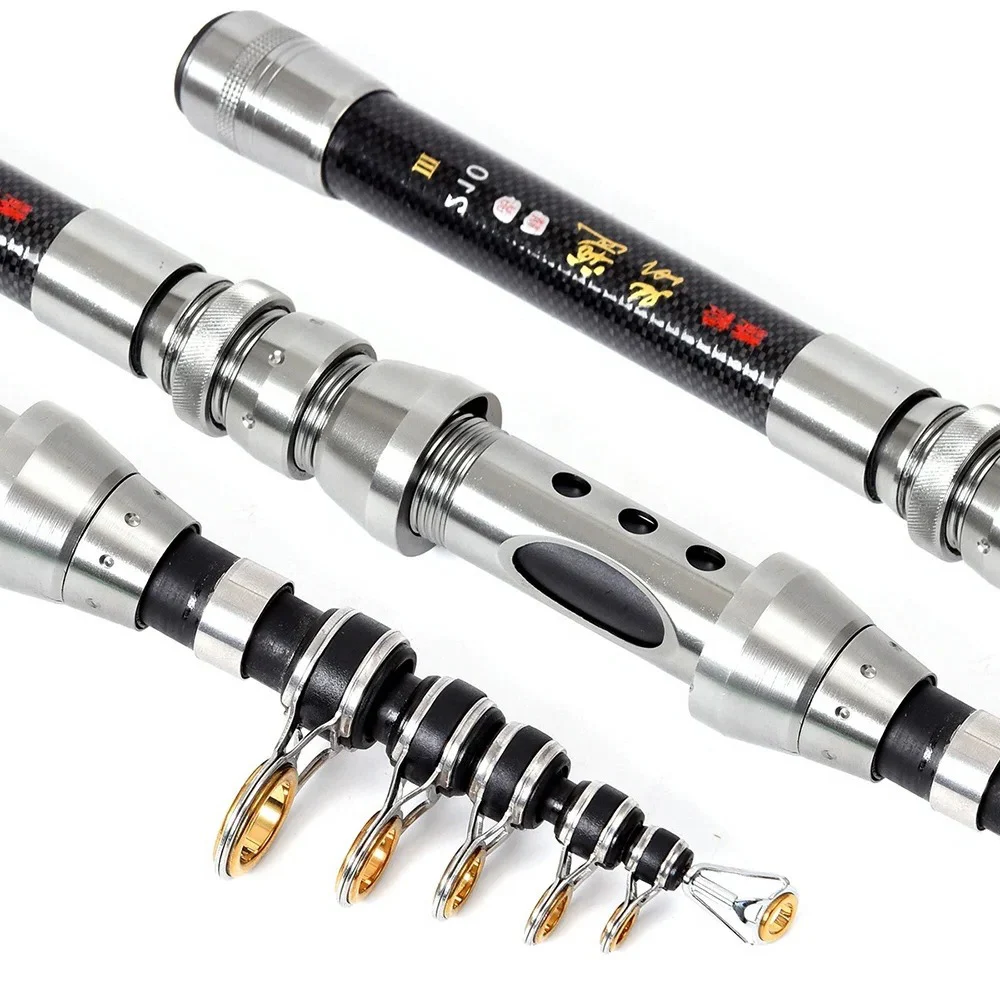 Caña telescópica de carbono 1,5 m 1,8 m 2,1 m 2,4 m caña de pescar multifunción cañas de pescar giratorias de viaje portátiles para aparejos de Pesca - imagen 5