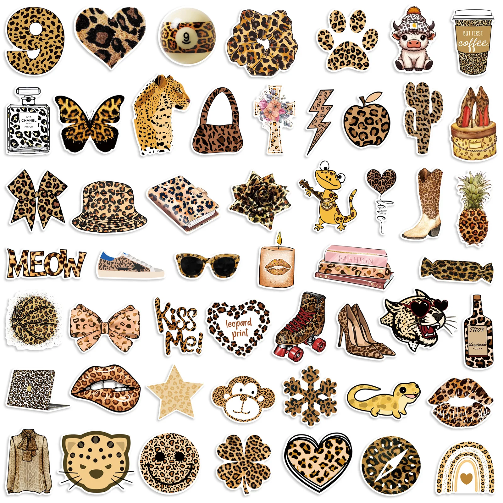 50/100 Uds estampado de leopardo chica arte estética impermeable Graffiti teléfono portátil equipaje guitarra cuaderno pegatinas juguetes para niños - imagen 4