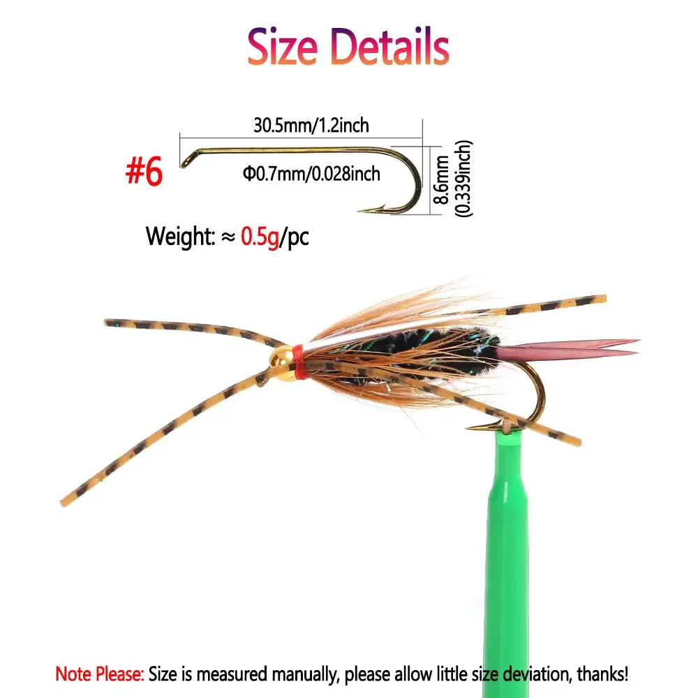 Bimoo 8PCS # 6 cabeza de cuentas de latón, patas de goma Grizzly, Príncipe Ninfa, fregadero rápido, cebo para insectos húmedos, trucha, perca, señuelos de pesca con mosca - imagen 4