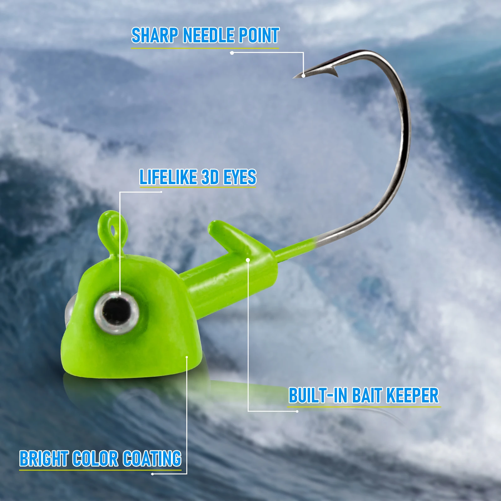 Walleye-Kit de anzuelo con ojos 3D, cabeza de plantilla de pie, Swimbait, cebo de fondo plano, señuelo de gancho, agua salada y dulce, 20 piezas - imagen 3