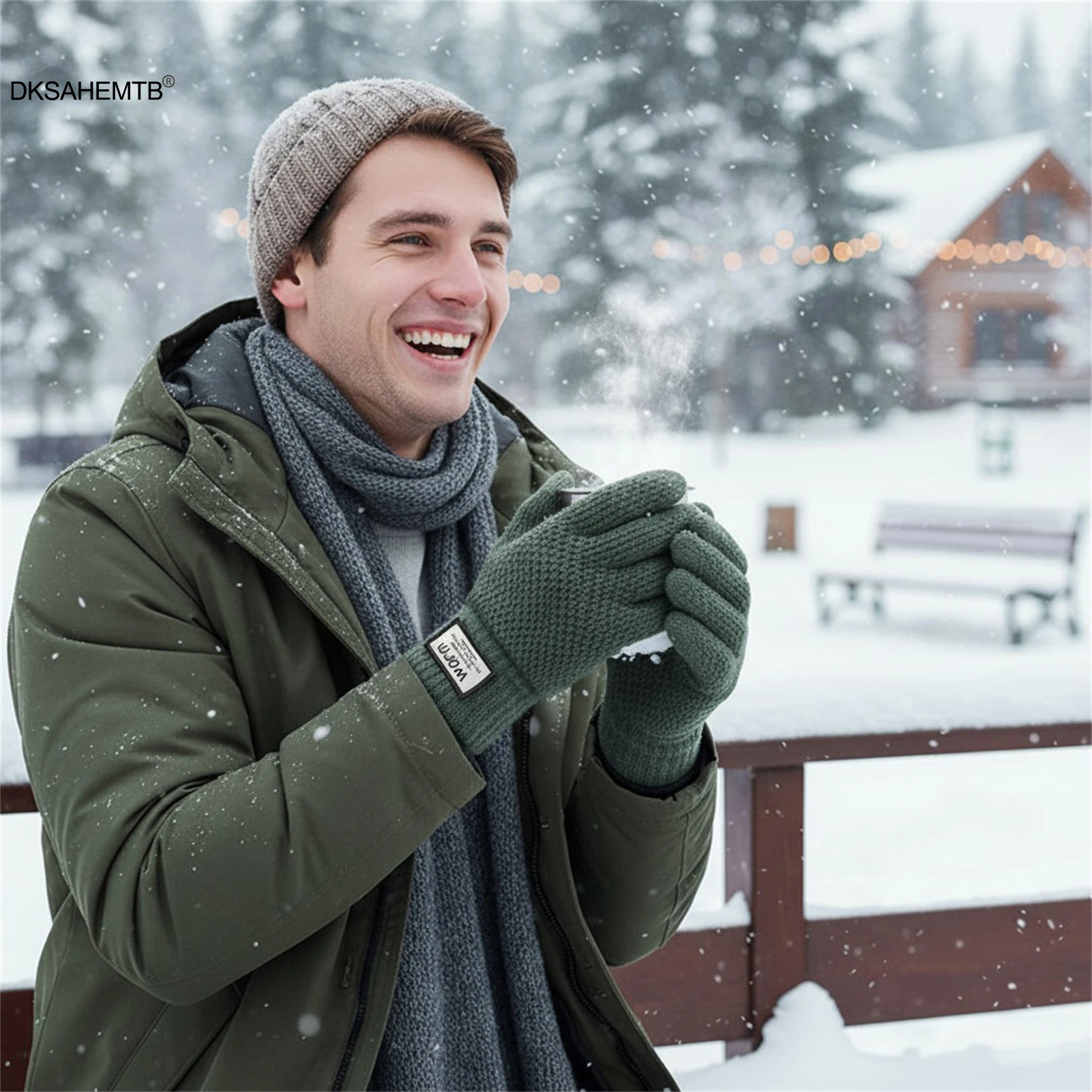 Guantes deportivos de invierno para hombre, resistentes al viento, de felpa gruesa, con dedos completos, para ciclismo, Camping, viajes, pantalla táctil, mitones antideslizantes - imagen 4