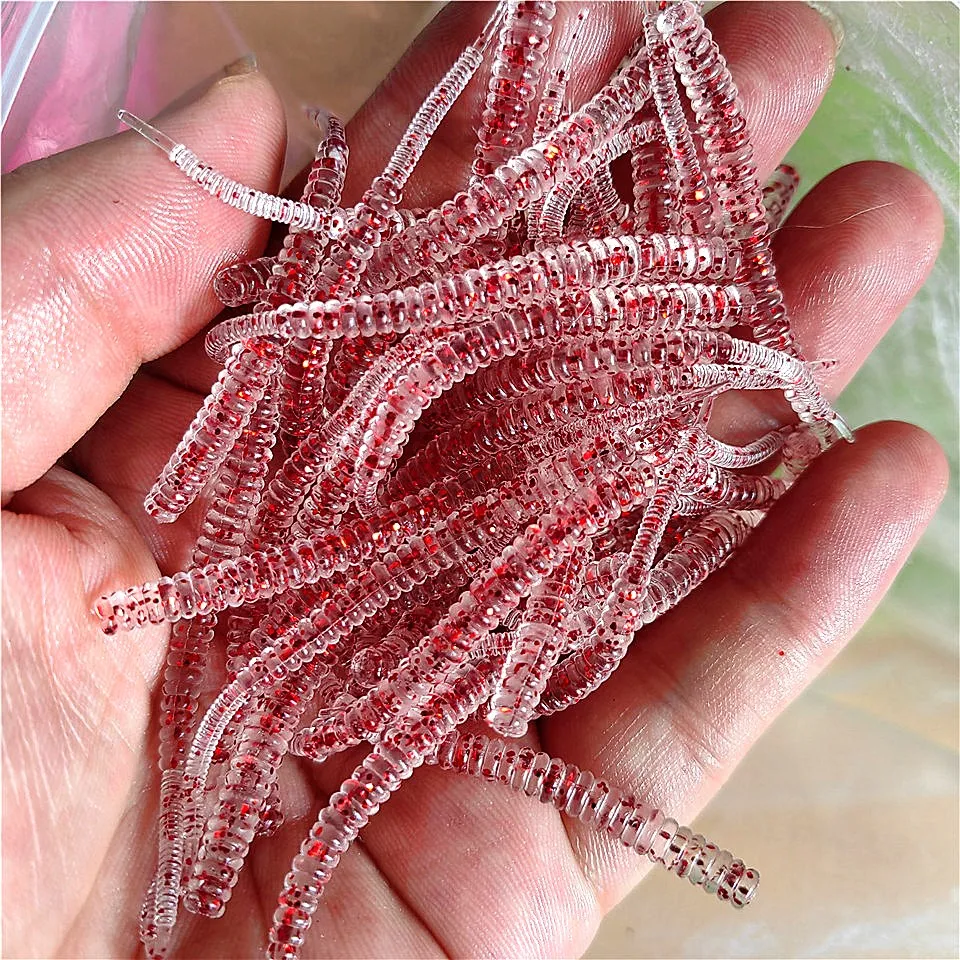 MUKUN 10 Uds 03g 0,45g señuelo de pesca suave Rockfish doble cola Artificial Wobbler Crankbait biónico silicona fluorescente cebo de gusano - imagen 3