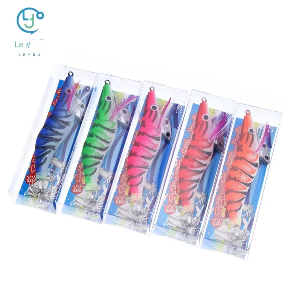 5 uds 2023 aparejos de pesca anzuelo de calamar plantillas 12g señuelo de pulpo 14,5g 19,9g señuelos de camarones de madera realistas - imagen 4