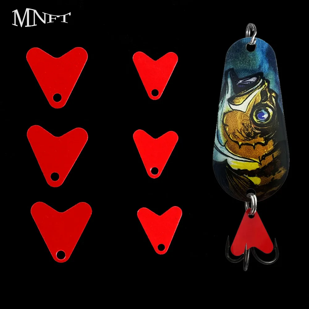 100 Uds anzuelo de pesca con forma de corazón rojo lentejuelas pesca trucha cuchara señuelo de lentejuelas colas de pez prácticas de plástico 2 tamaños 21mm 16mm