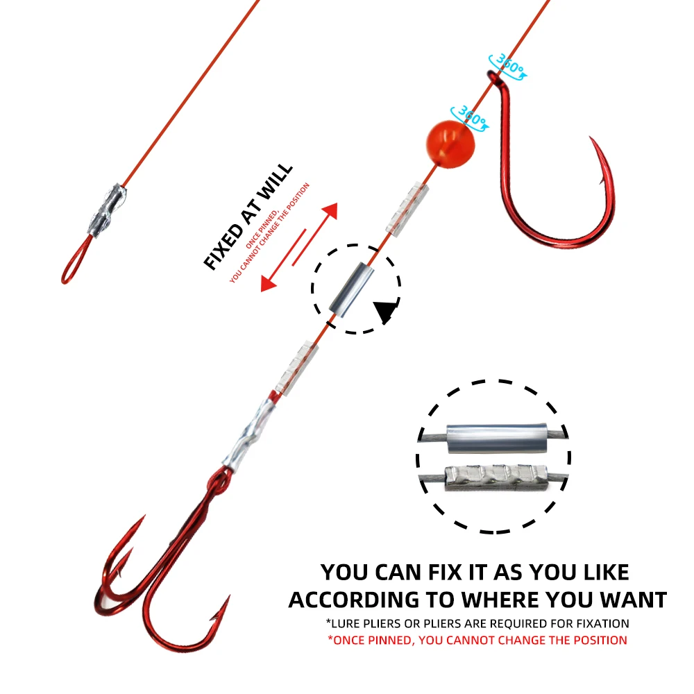 ZYZ-aparejos de pesca con 7x7 hebras, alambre de acero, anzuelo de pulpo rojo afilado y anzuelos triples, aparejos de biat vivos, 1 ud. - imagen 5