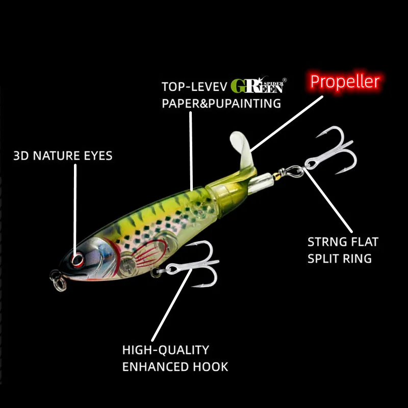GREENSPIDER-Señuelos de Pesca con hélice Topwater, cebo Artificial de 97mm y 14g, Plopper duro, cola giratoria suave, aparejos de Pesca - imagen 3