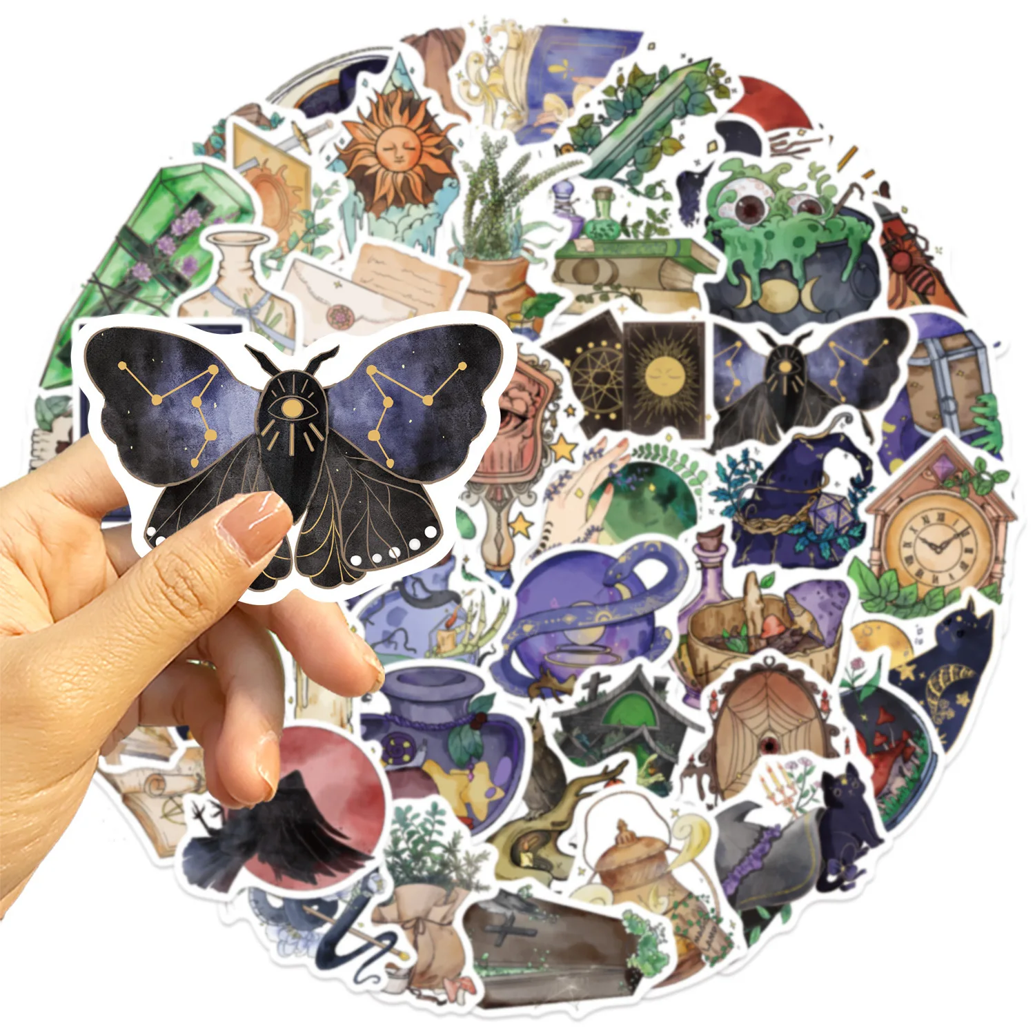 50 Uds. Pegatinas de grafiti de estética de bruja Retro, pegatinas para teléfono, guitarra, portátil, maleta, taza, pegatina impermeable, juguete para niños - imagen 5