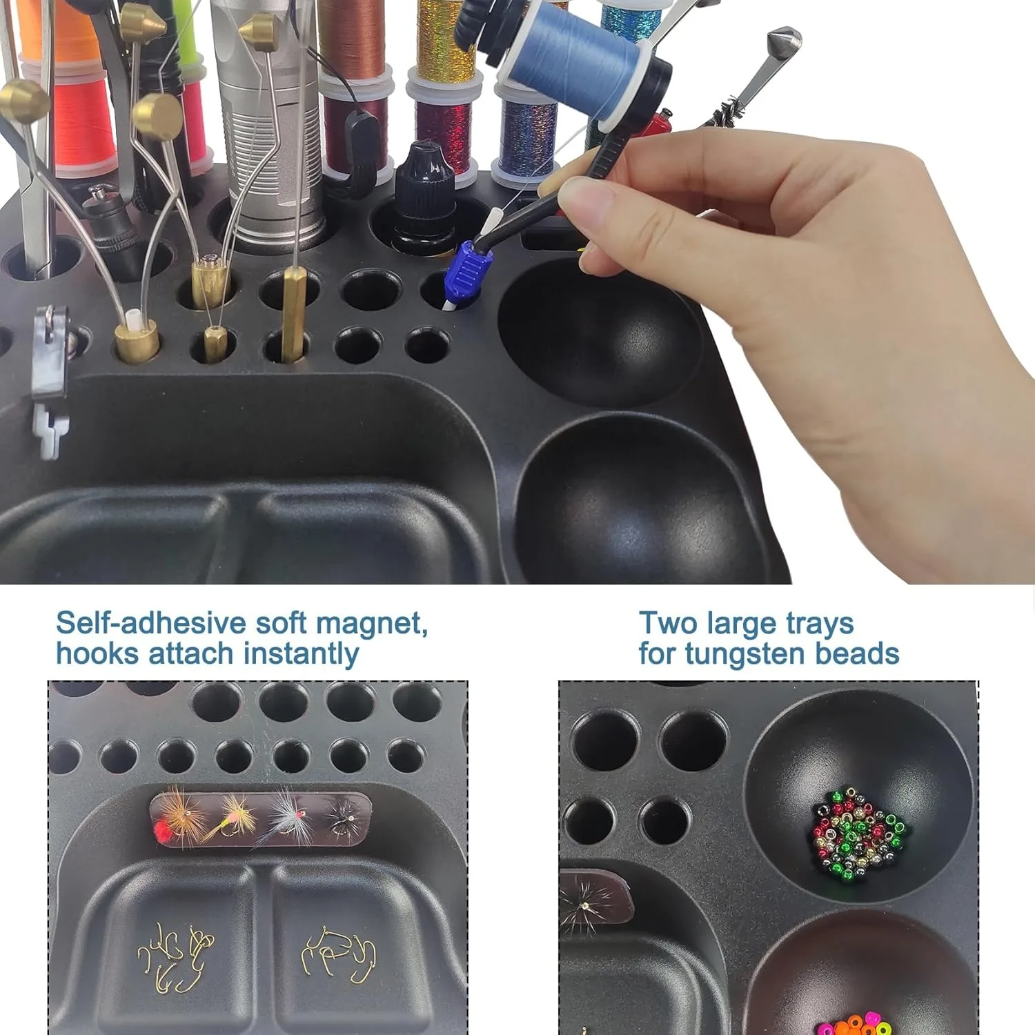 Organizador de herramientas para atado de moscas con imanes suaves, Material ABS, soporte de carrete de hilo Caddy de escritorio, bandeja segura para accesorios de pesca con mosca - imagen 3