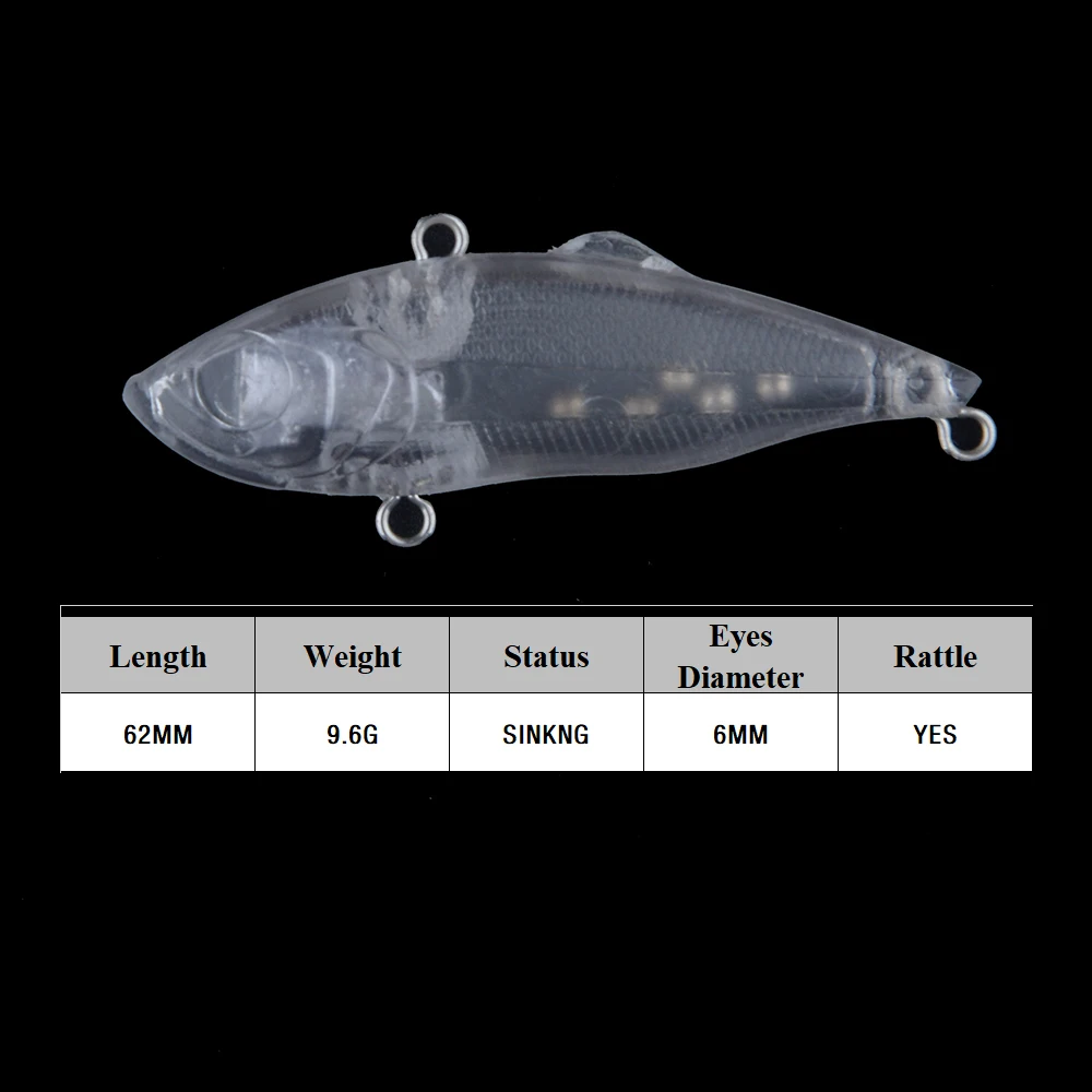 Chan'sHuang 20 piezas cebo en blanco sin pintar 9,6g/62mm sonajero vibración de fundición larga VIB DIY señuelo de pesca Artificial hecho a mano - imagen 2