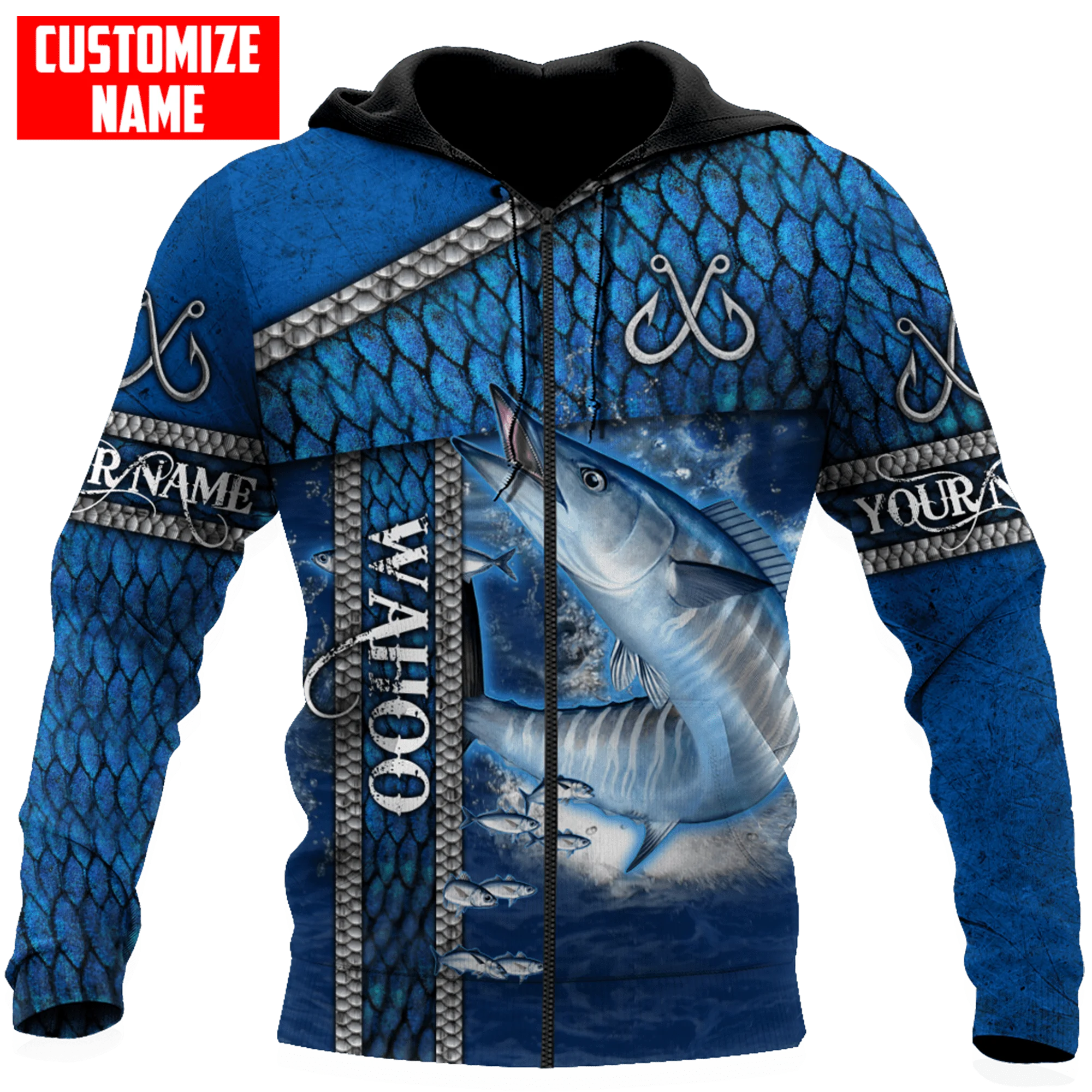 Wahoo Fish Fishing nombre personalizado 3D completamente estampado Sudadera con capucha y sudadera para hombre otoño Unisex cremallera sudaderas con capucha ropa deportiva Casual KJ865 - imagen 4