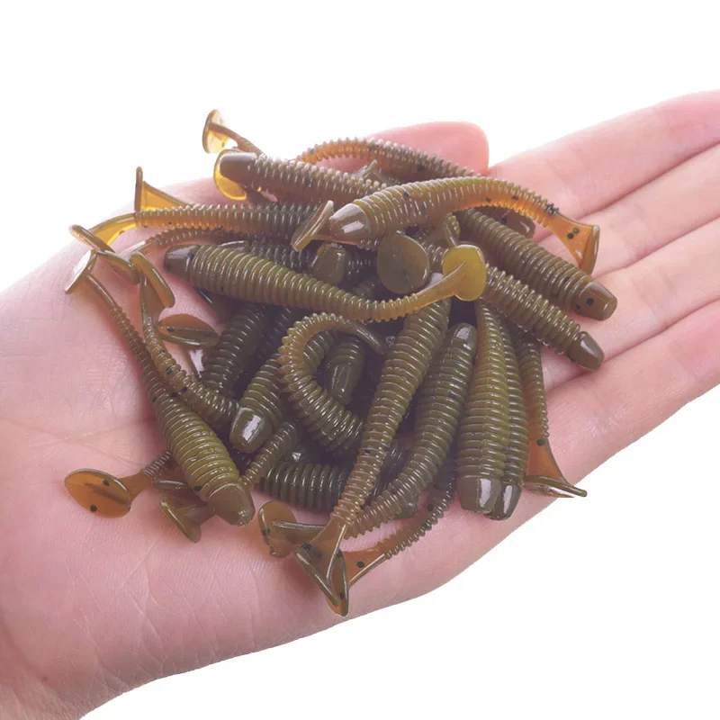 50 Uds gusanos señuelo de pesca cola en T cebos blandos 50mm 0,8g plantilla de pesca Wobbler cebo de lubina pesca Artificial señuelo suave tacke