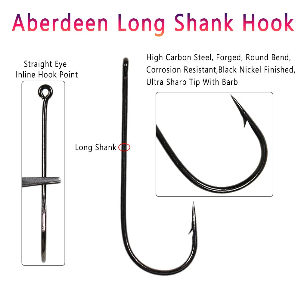 Bimoo 50 Uds. Aberdeen anzuelo de pesca de tallo largo, anzuelos de pesca de agua dulce y salada, señuelos de Metal, señuelos de curricán, anzuelo atado de moscas Streamer - imagen 2