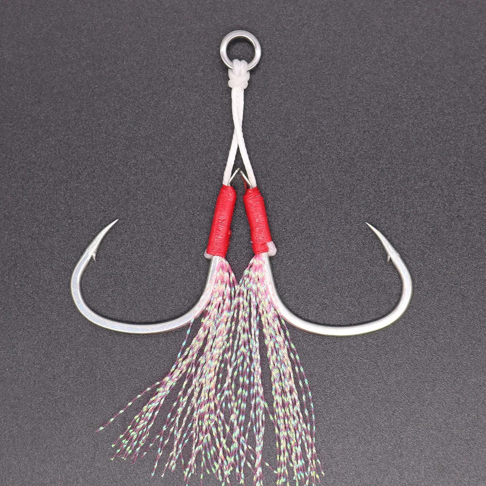 CASTFUN Anzuelos de asistencia slow jig – Acero carbono con plumas