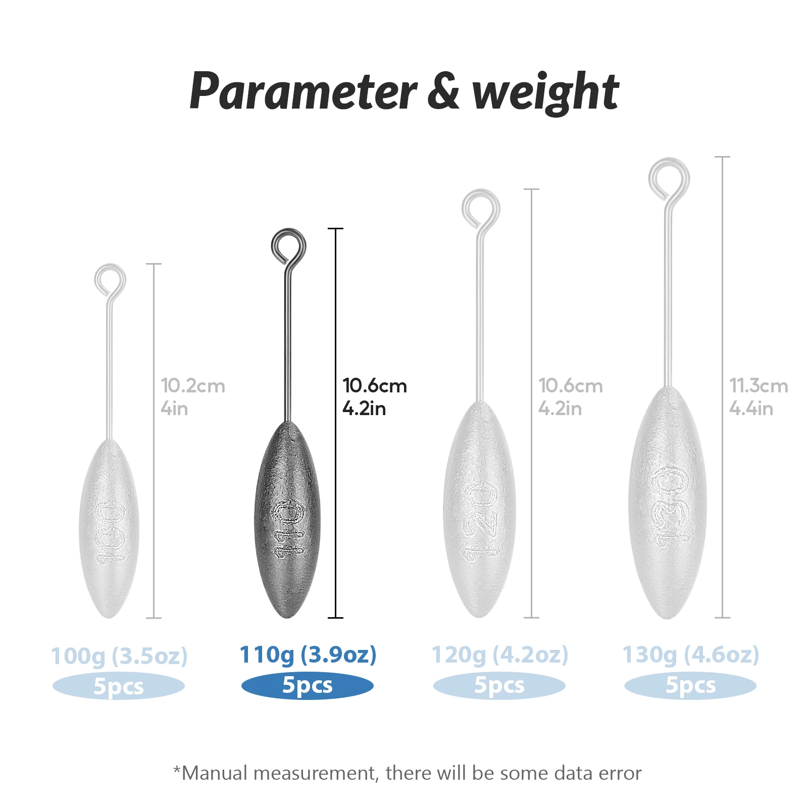 Juego de plomos de pesca de plomo de 5/8 piezas, 3,5-4,6 oz, pesas de pesca de cola larga para agua salada, Surf, arena, mar, Playa - imagen 2